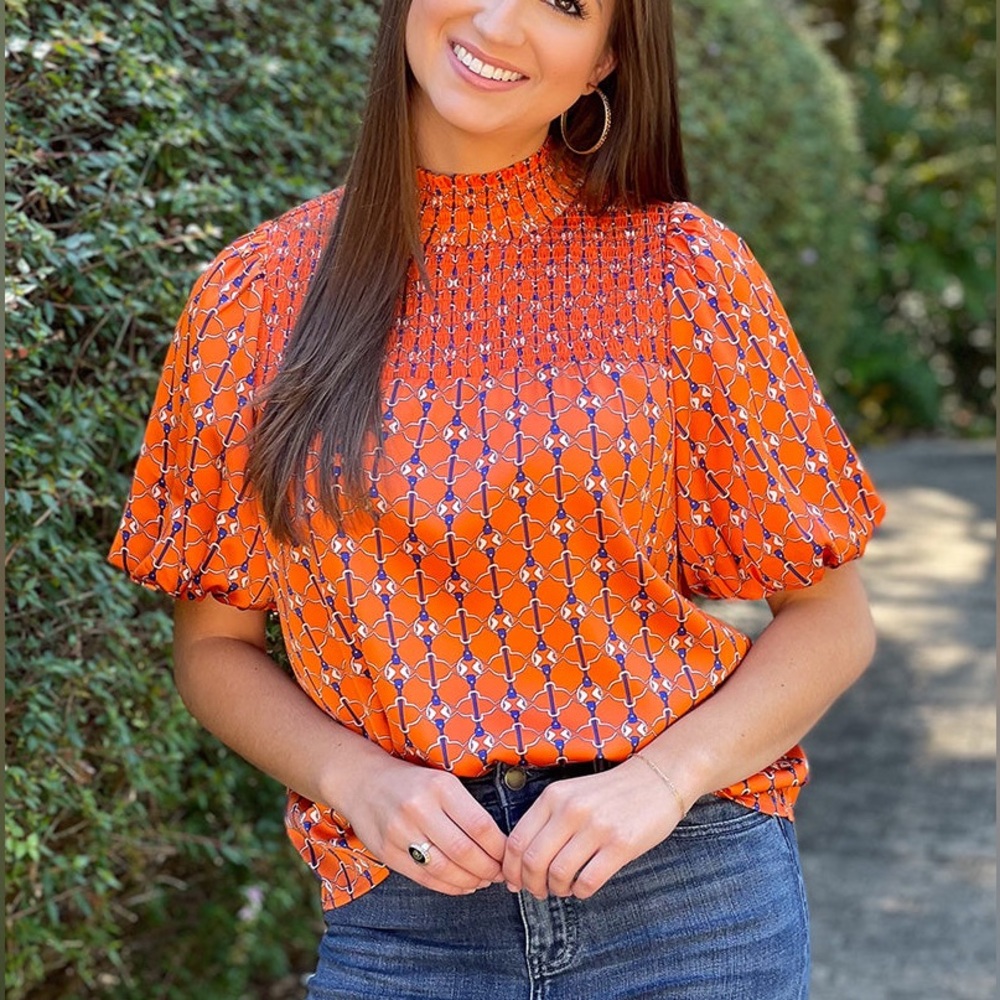 THML Orange Geometric Blouse Sz SMALL